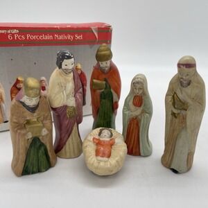 Vintage ARTMARK Porcelain Nativity Set #52802 Holiday Christmas Figure 6 pc 1995